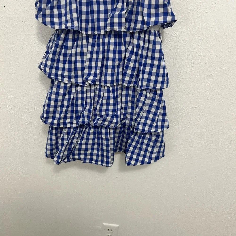 J. Crew Crewcuts Blue Gingham Dress‎ Tiered Ruffle Classic Size 8 French Picnic